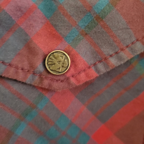 Ryan Michael Men's Red and Blue Plaid Casual Snap Button Down Shirt Size L - Picture 3 of 5